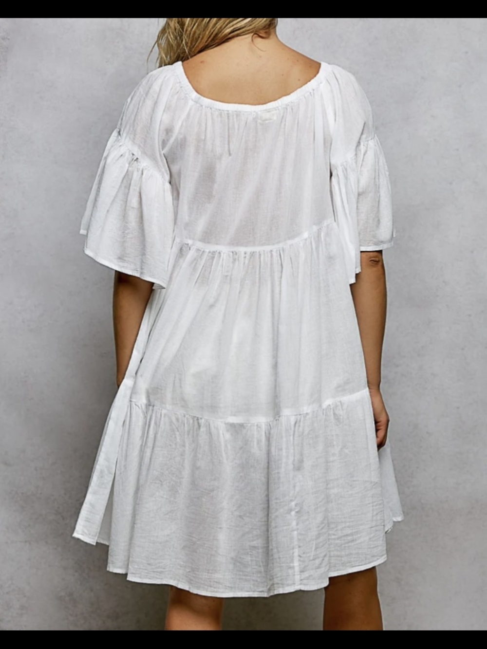 POL White Boho Embroidered Dress with Blue Tassels - Picture 2 of 3